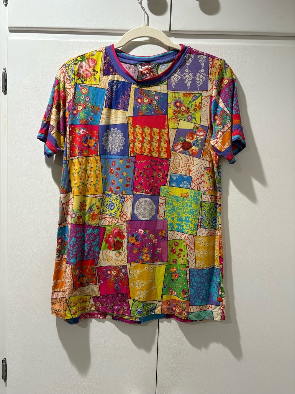 Johnny Was Multicolor Patchwork Short Sleeve Tee